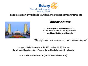 Reunión en Rotary Club Madrid Serrano con la Embajada de Kazajistán